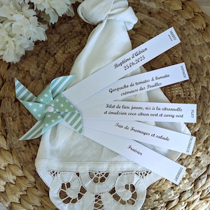 Menú personalizado de ventilador de molino de viento | Bautismo, Comunión, Matrimonio