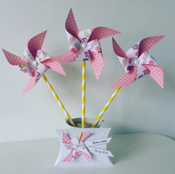 Marque Place Porte Nom Moulin à Vent Rose Oiseau Coeur Baptême Fille Anniversairemariage
