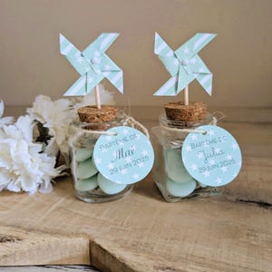 Bonbonnière dragées et moulin à vent vert | Cadeau invité baptême, communion