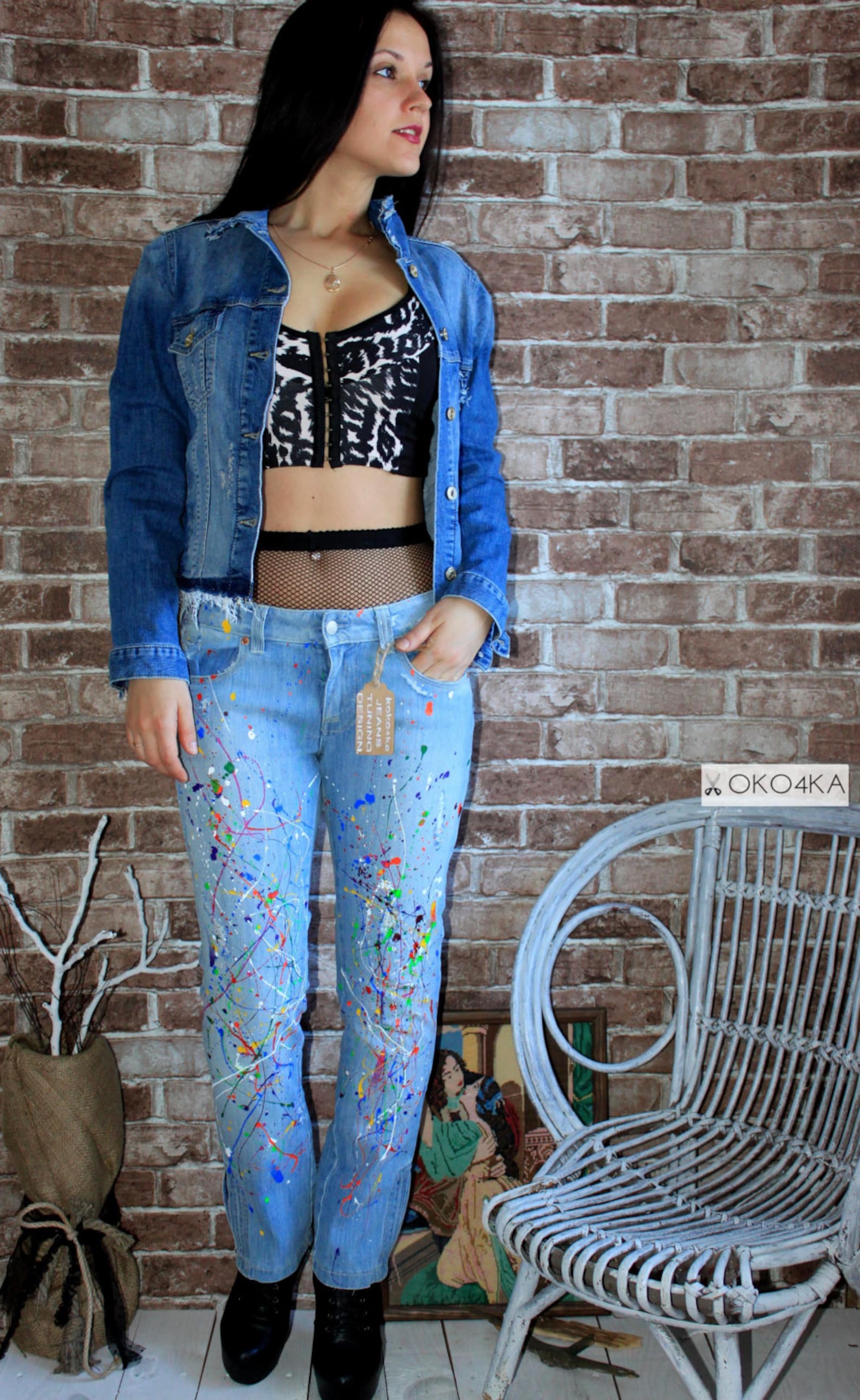 Paint Splatter Jeans Spray Paint Clothing Blots Jeans Spray Etsy