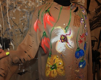 sweat-shirt avec œuvre d’art sur Art sur sweat-shirt Cadeau excellents coquelicots vêtements surcompte swt pull en couleurs mariage Art sur tissu fleur
