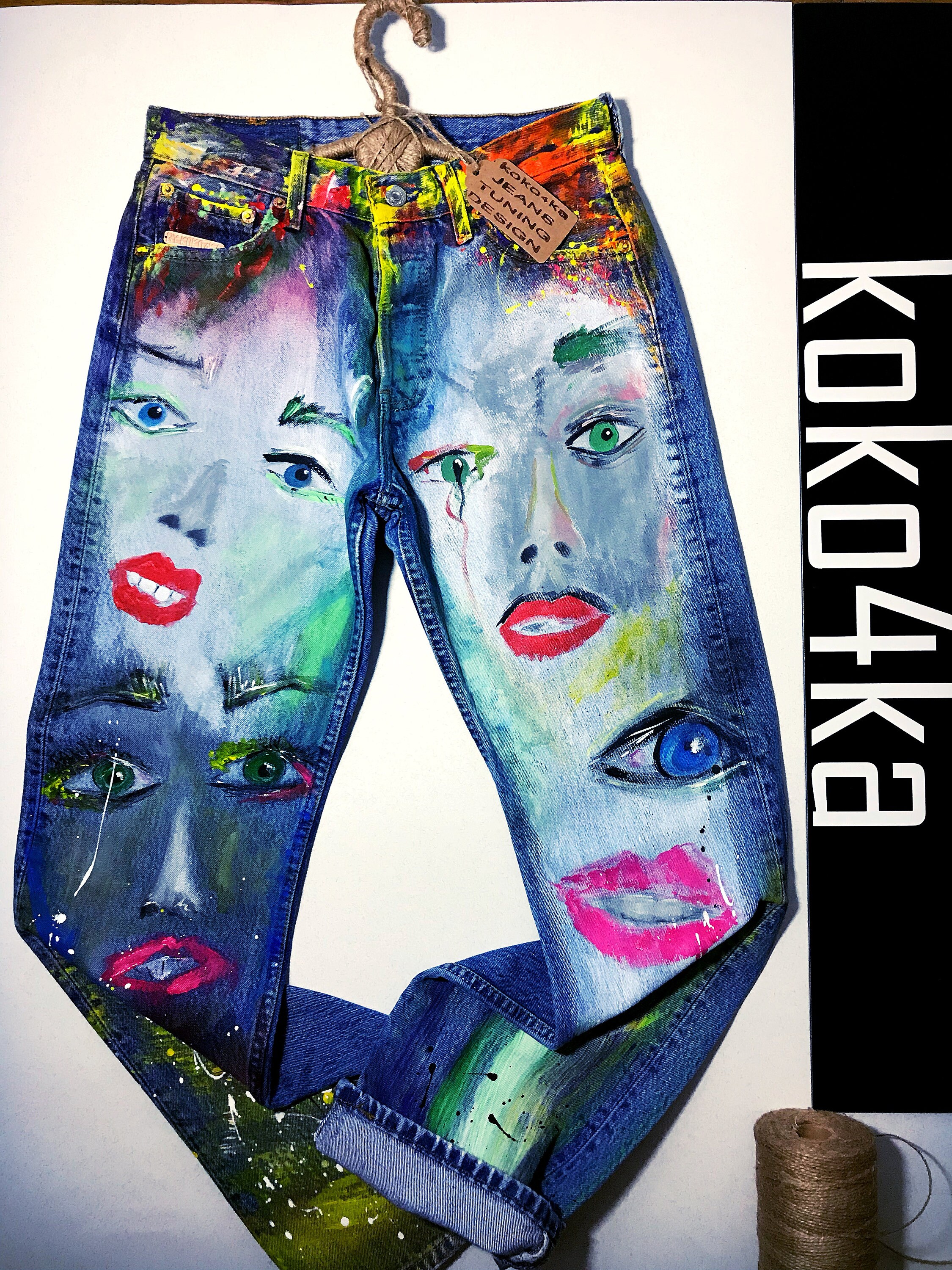 Jeans With Handpainted Art on Jeans Portrait Women's Etsy