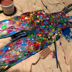 Splatter distress overalls Splatter overalls Jeans Babies Unique kids gifts Trendy kids clothing Paint splatter overalls Spray paint boys
