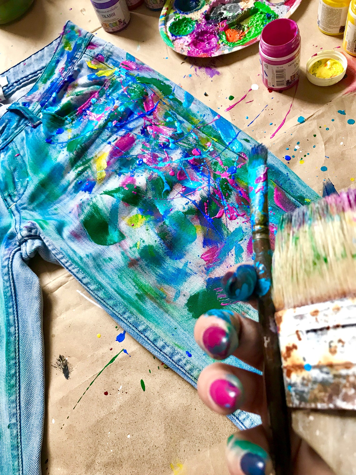 Paint Splatter Jeans Spray Paint Clothing Blots Jeans Spray Etsy