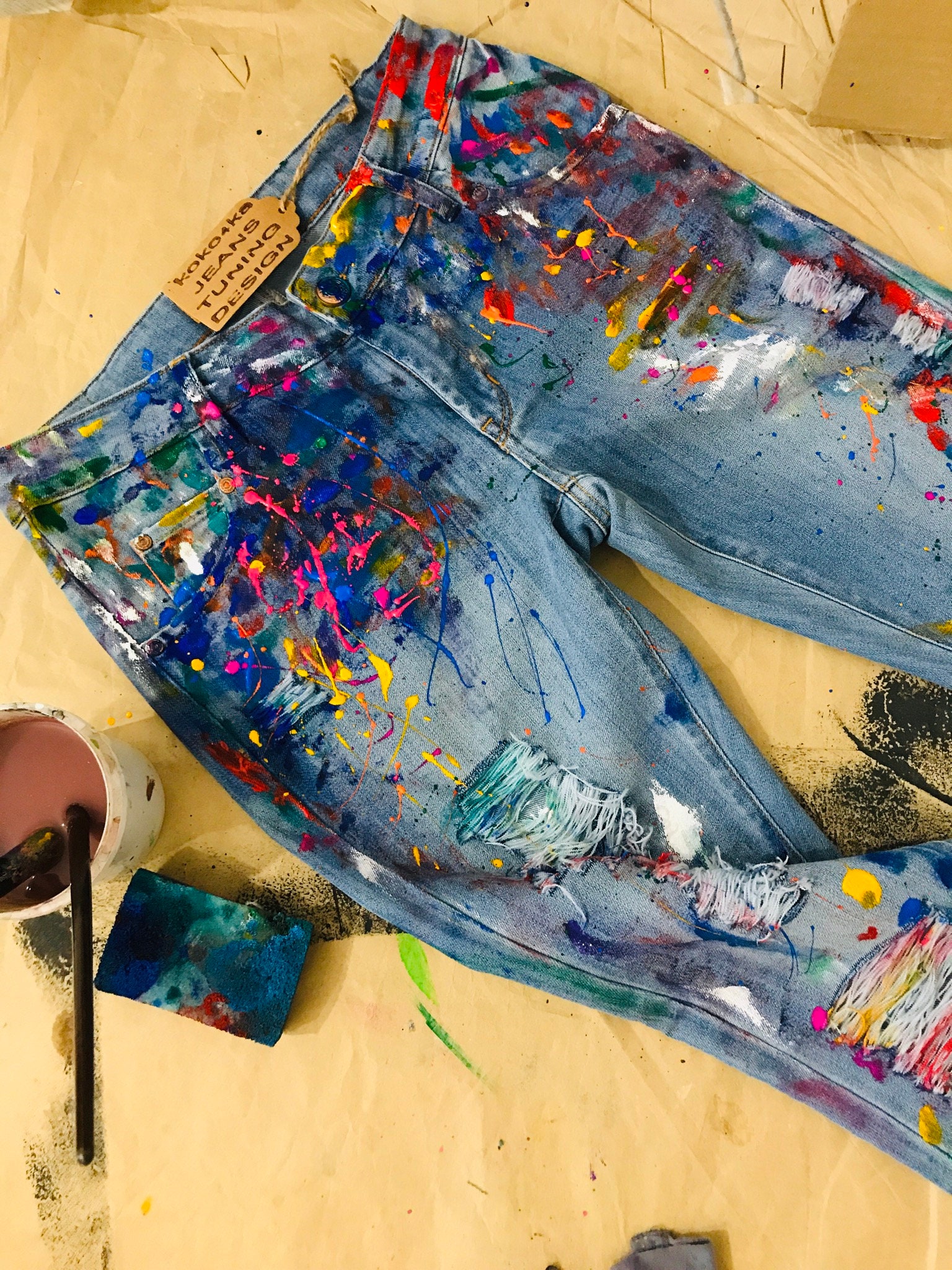 Paint Splatter Jeans Spray Paint Clothing Blots Jeans Spray Etsy