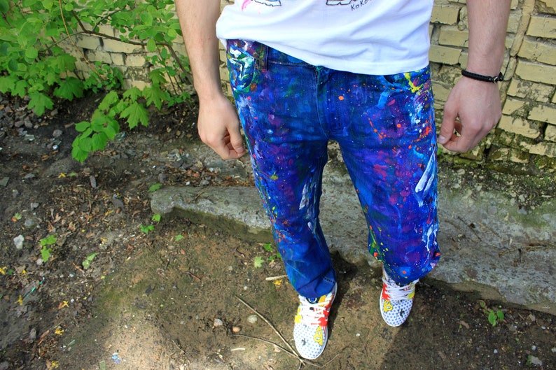 Men's jeans gift for him Spray paint Paint Splatter Jeans Etsy