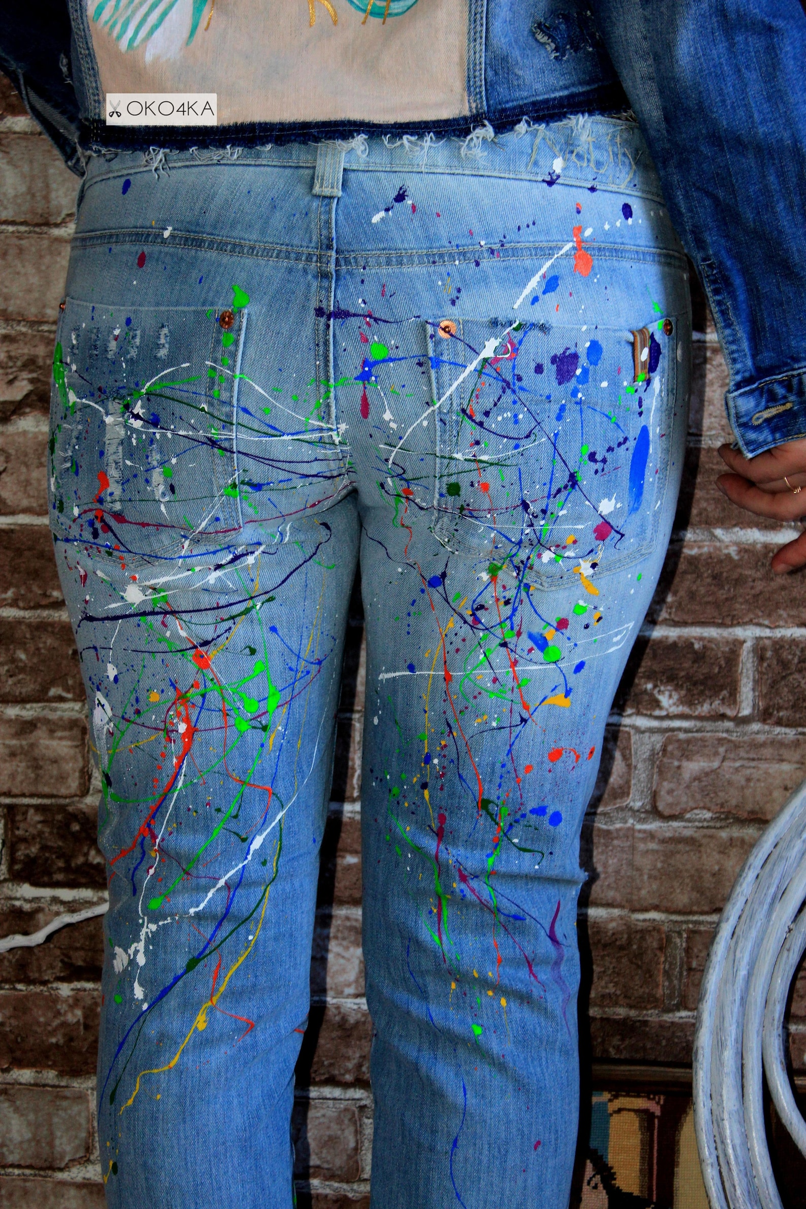 Paint Splatter Jeans Spray Paint Clothing Blots Jeans Spray Etsy