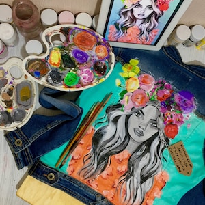 handbemalte Jeansjacke - Jacke handbemalt - individuelle Jeansjacke - handbemalte Jacke - Kunstjacke - tragbare Kunst - Designerjacke