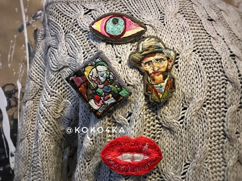 Vincent Van Vincent self portrait Van Gogh embroidered brooch felt art famous painting embroidered brooches embroidered pin famous artist