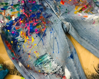 ★24-25FW新作★ROMANTIC CROWN★SPLASH PAINTING DENIM PANTS SPLASH PAINTING DENIM PANTS - ROMANTIC CROWN | 60% - Asian
