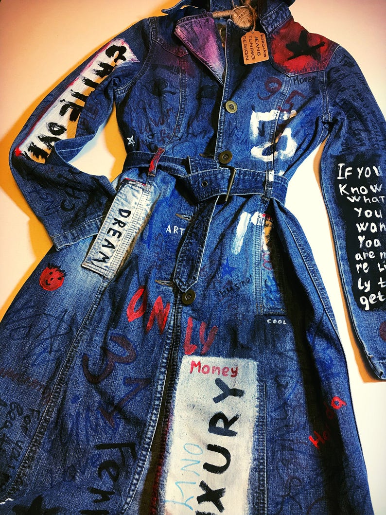 Denim coat jacket coat graffiti clothing jeans coat Etsy