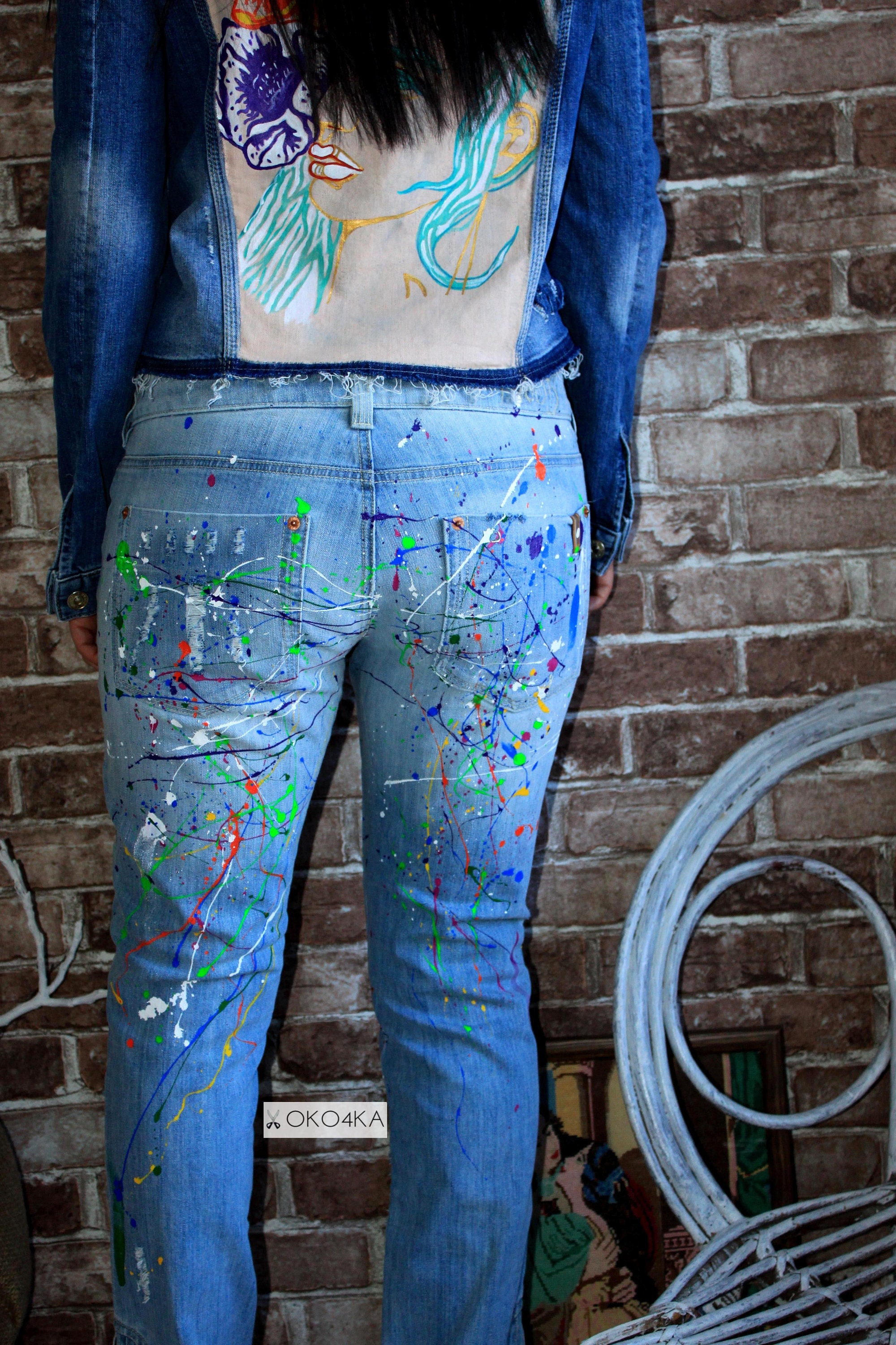 Paint Splatter Faded Denim Jeans, Unique Painted Clothing, Paint Splash  Jeans, Wearable Art, Boho Jeans, Up-cycled, Fashion Statement 