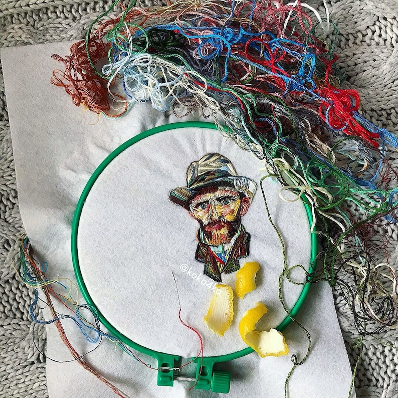 Vincent Van Vincent self portrait Van Gogh embroidered brooch felt art famous painting embroidered brooches embroidered pin famous artist