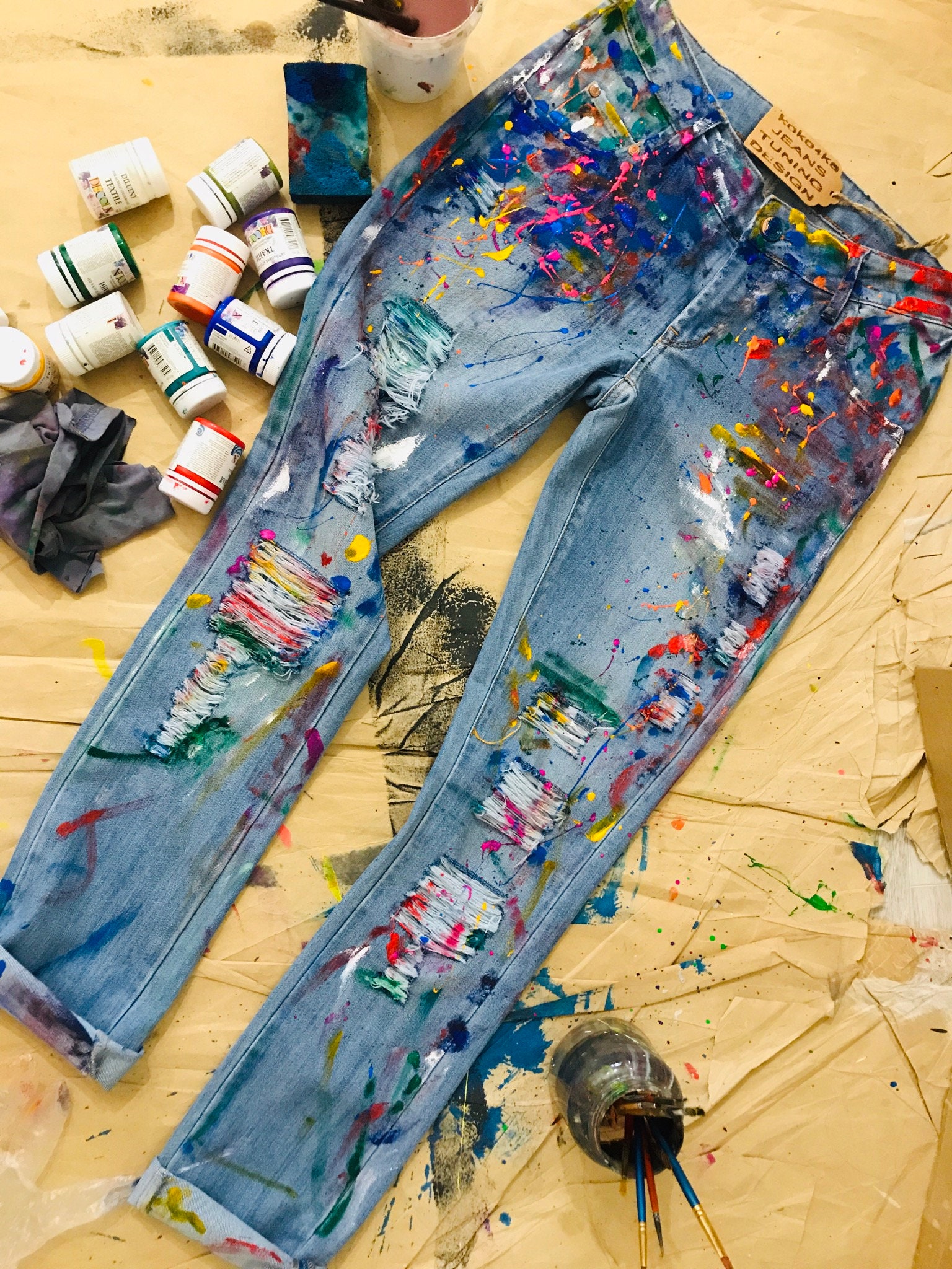 Pants Blotches Gift for Cristmas Spray Paint Paint Splatter Jeans