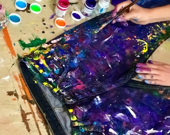 Pants blotches gift for cristmas Spray paint Paint Splatter Jeans festival clothing Hand Painted Paint splash Jeans in paint torn jeans art