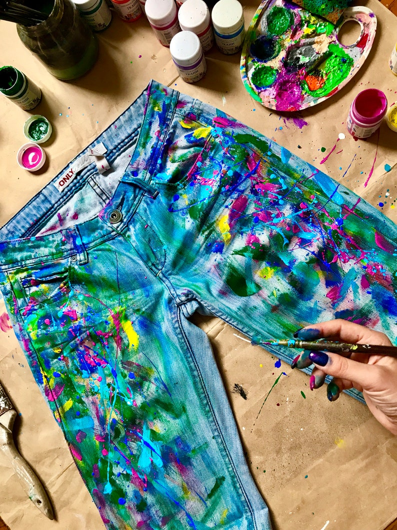 Paint splatter Jeans Spray paint clothing Blots jeans Spray Etsy