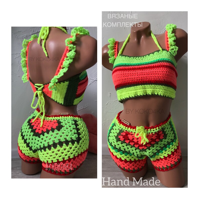 Mixed Color Tassel Bikini Sexy Crochet Bikini Crop Top and Etsy