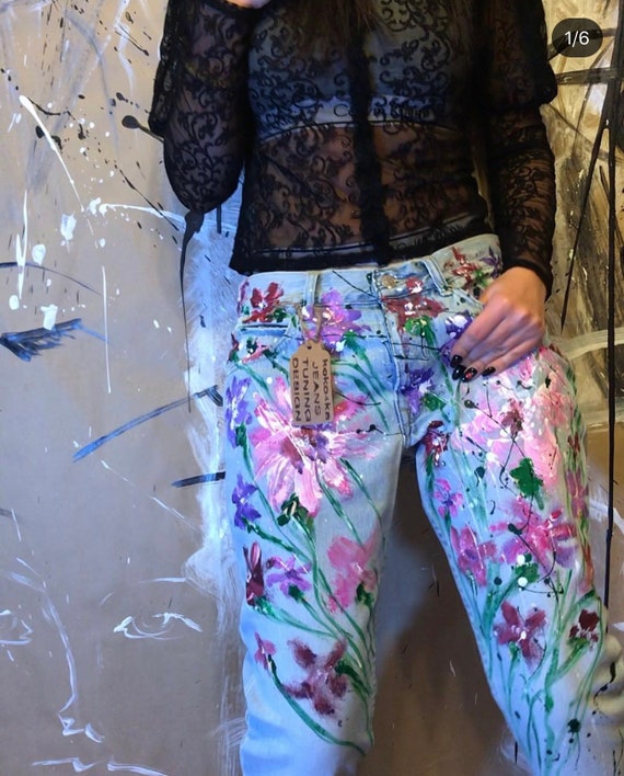 womens jeans with paint splatter