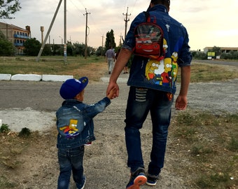 Hand painted denim jacket Jacket with painting Jacket with art work on it Art on denim Denim jean Jacket with art pop-art Summer art Drawing