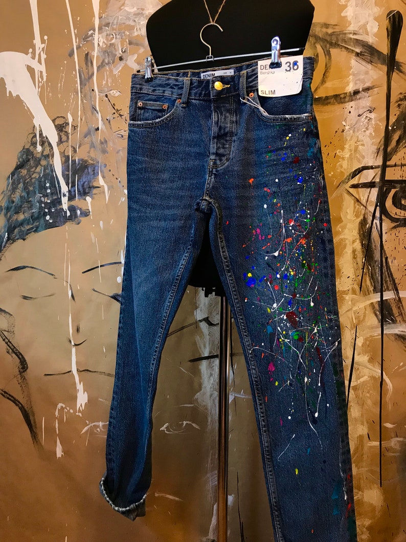 Paint splatter Jeans Spray paint clothing Blots jeans Spray Etsy