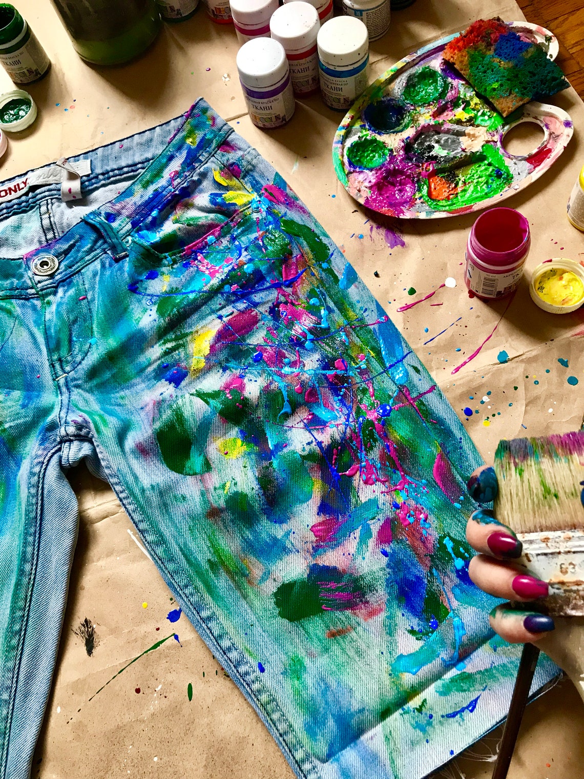 Paint splatter Jeans Spray paint clothing Blots jeans Spray Etsy