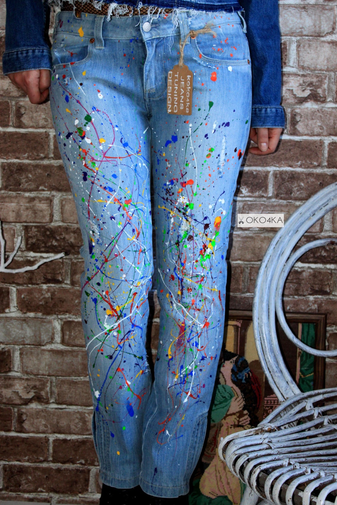 Paint Splatter Jeans Spray Paint Clothing Blots Jeans Spray Etsy UK