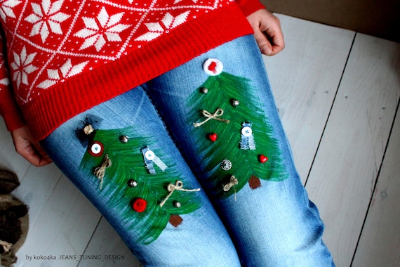 New Year's clothes for women - holiday jeans - New Year's jeans - christmas clothes - New Year's outfit - gift for her - Women jeans - 2019