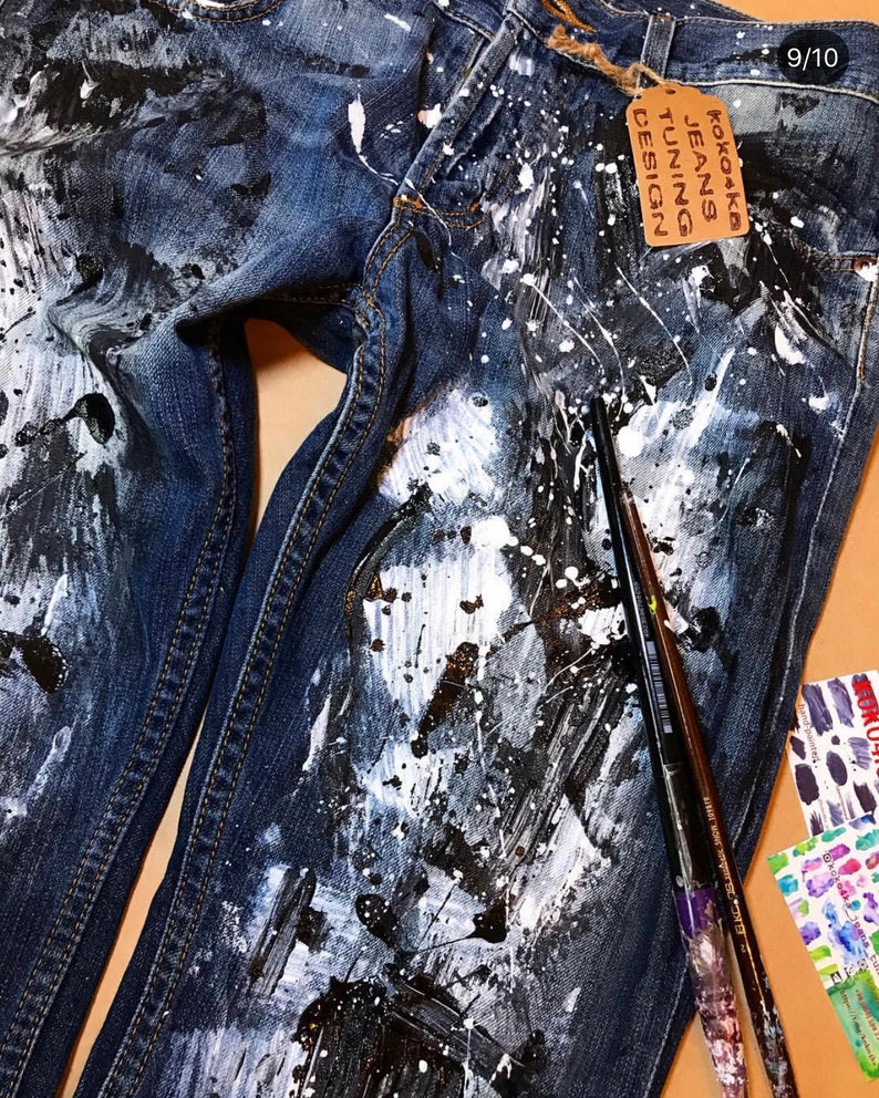 Blots on jeans Spray paint Paint Splatter Jeans festival Etsy