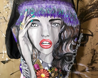 custom denim jacket - jacket hand-painted - unique denim clothing - hand painted jacket - wedding day - wearable art - designer&#39;s jacket ART