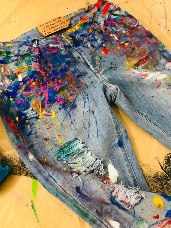 Paint splatter Jeans Spray paint clothing Blots jeans Spray Etsy