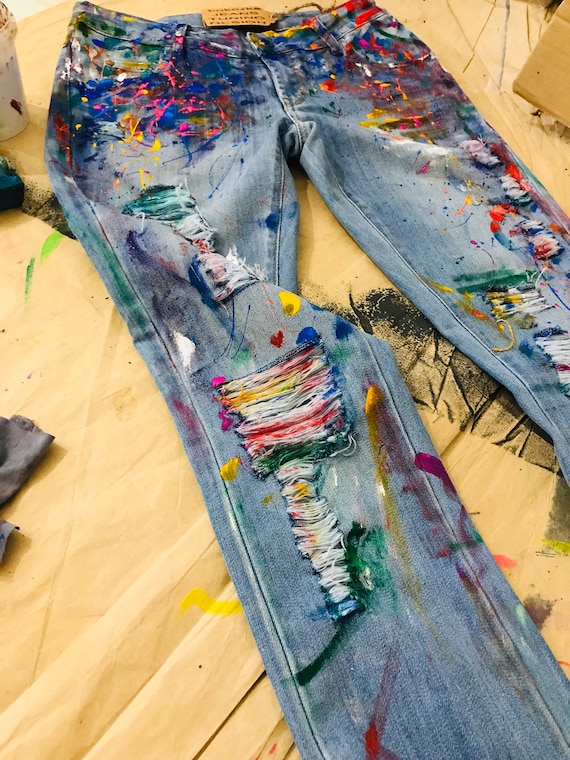 Pants Blotches Gift for Cristmas Spray Paint Paint Splatter Jeans Festival  Clothing Hand Painted Paint Splash Jeans in Paint Torn Jeans Art - Etsy
