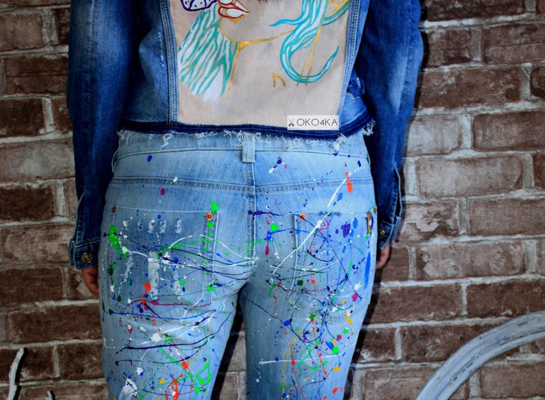 Paint splatter Jeans Spray paint clothing Blots jeans Spray | Etsy