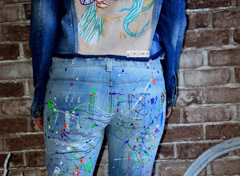 Paint Splatter Jeans Spray Paint Clothing Blots Jeans Spray Etsy