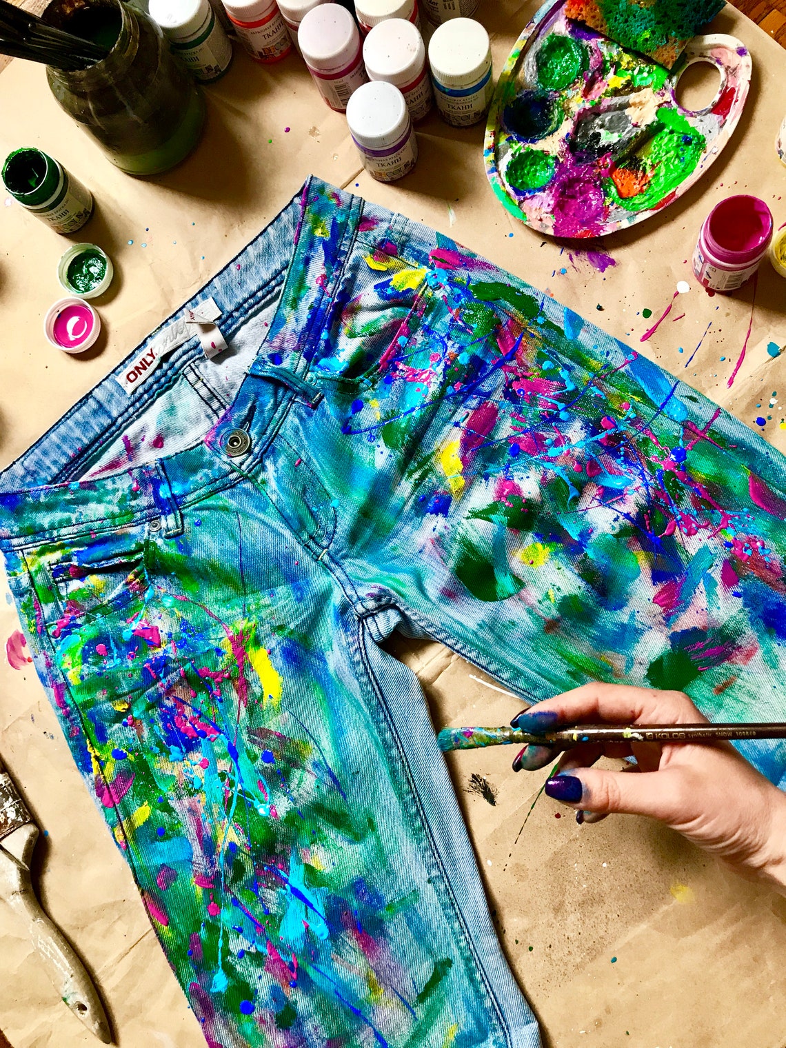 Paint splatter Jeans Spray paint clothing Blots jeans Spray Etsy