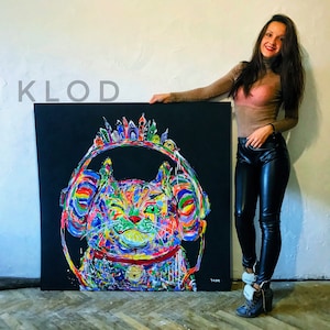 KLODCHIK art Acrylic painting Original painting Impressionism Art Nouveau Wall painting Decor children&#39;s room Daughter&#39;s gift Popart cat