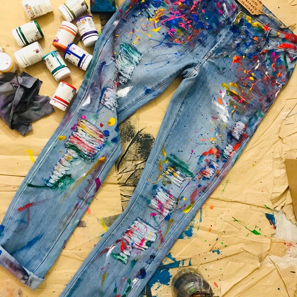 Spray Paint Jeans Etsy
