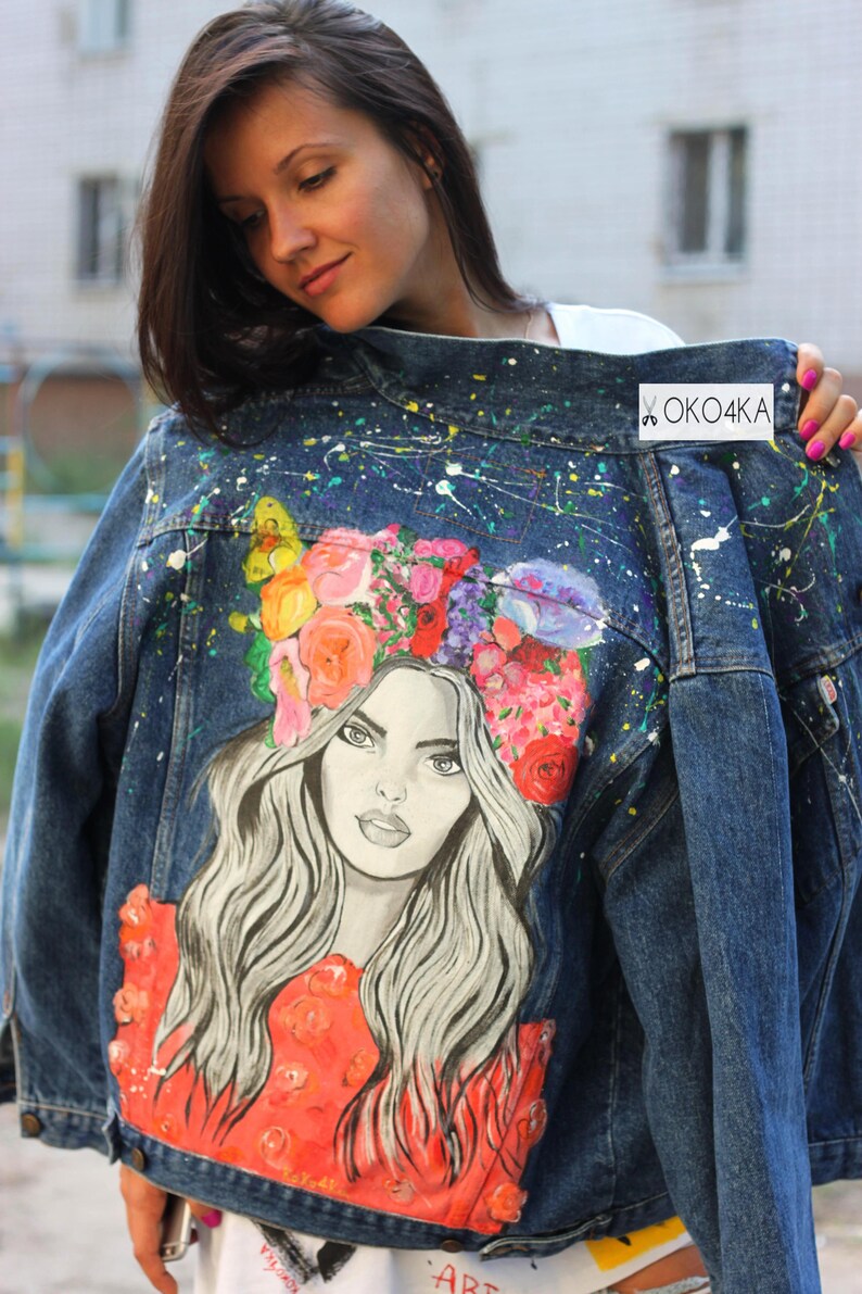 Handpainted denim Jacket painting Jacket with art work on Art | Etsy