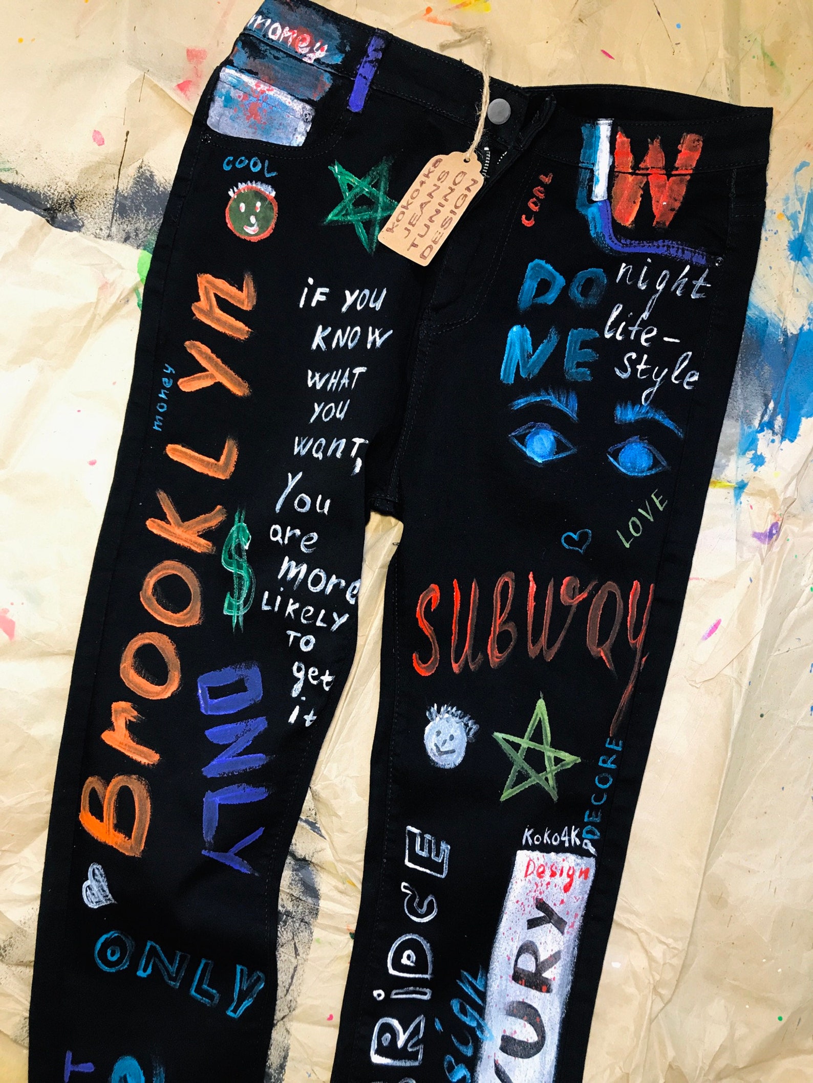 Mans Jeans Blots on Jeans Spray Paint Splatter Jeans Festival Etsy