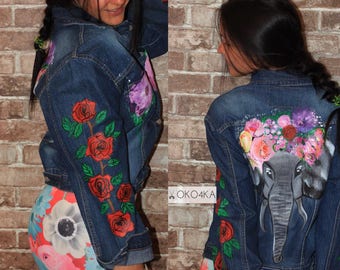 custom denim jacket - jacket hand-painted - unique denim clothing - hand painted jacket - art Jacket - wearable art - designer's jacket