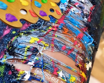 Pants blotches gift for cristmas Spray paint Paint Splatter Jeans festival clothing Hand Painted Paint splash Jeans in paint torn jeans art