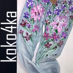 Blots jeans Spray paint Paint Splatter Jeans festival clothing Hand Painted Paint splash painted clothes Jeans in paint jeans in flowers