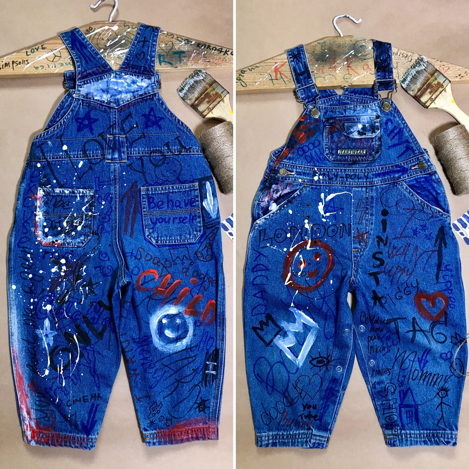 Splatter distress overalls Splatter overalls Jeans Babies Etsy