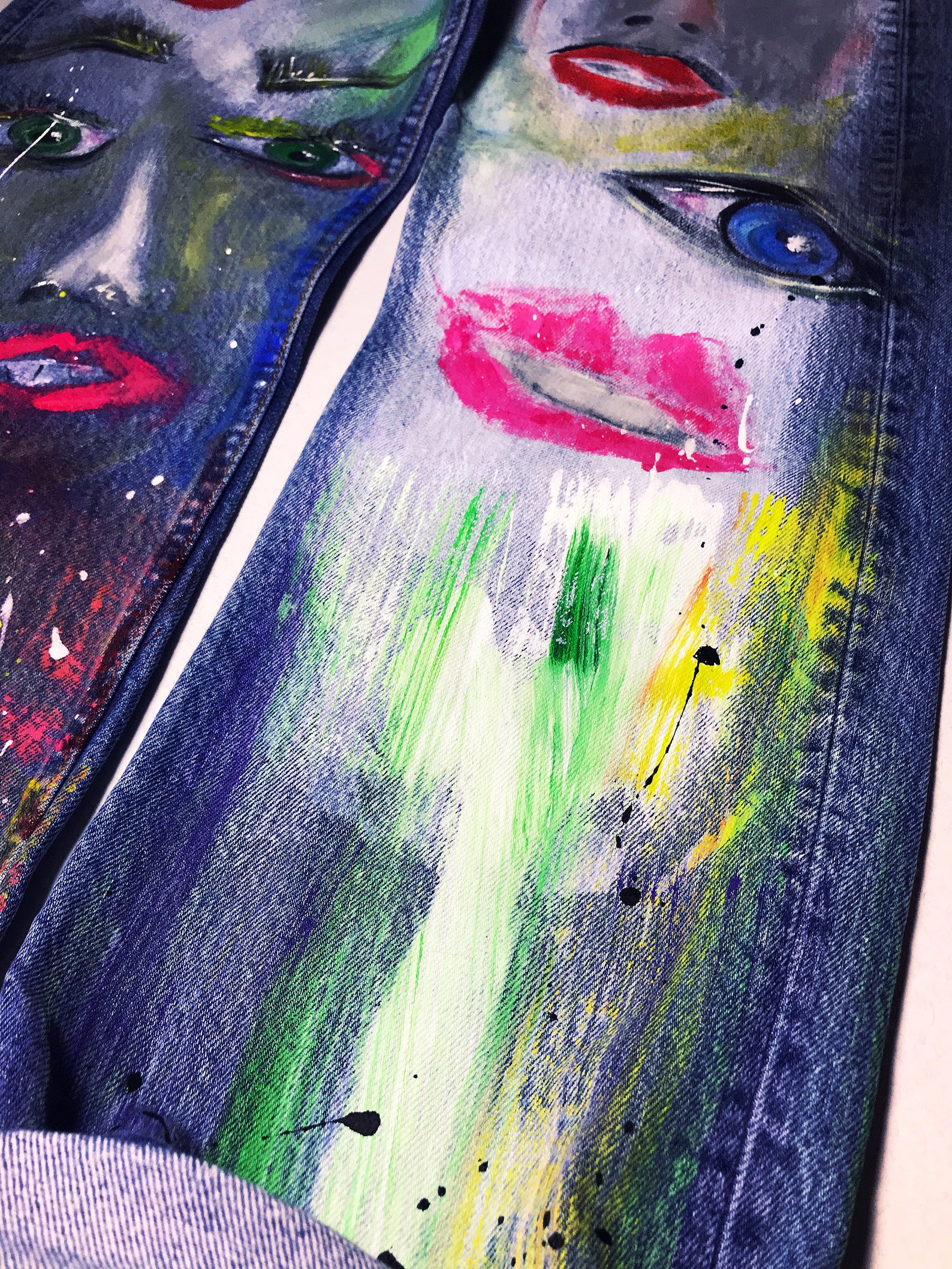 Jeans With Handpainted Art on Jeans Portrait Women's Etsy