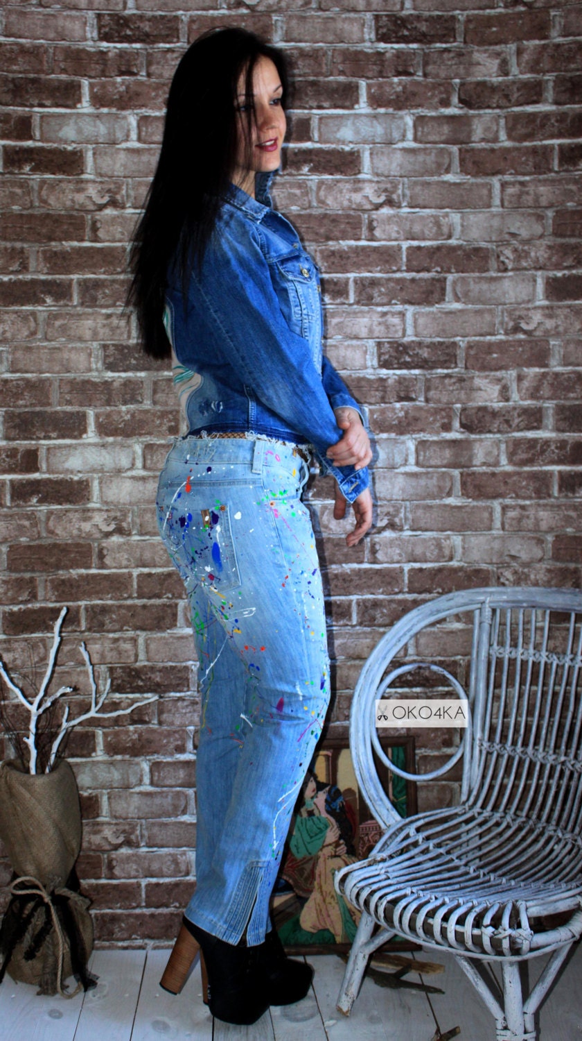 Paint splatter Jeans Spray paint clothing Blots jeans Spray Etsy