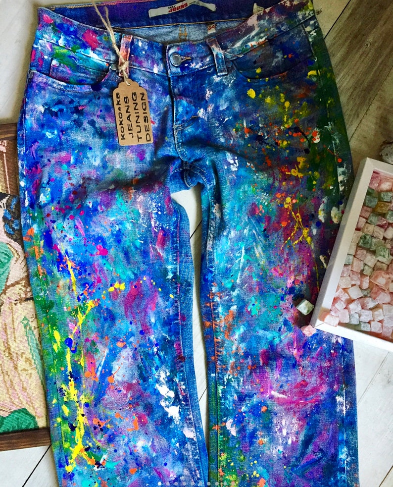 Blots on jeans Spray paint Paint Splatter Jeans festival | Etsy