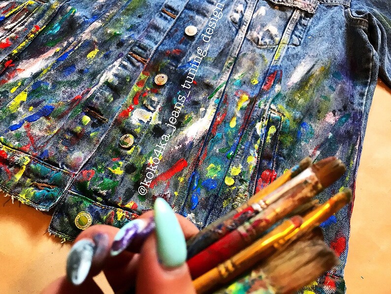 Hand painted denim Jacket with painting Jacket with art work Etsy