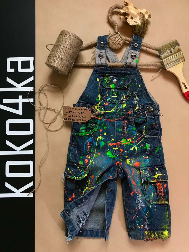 Splatter distress overalls Splatter overalls Jeans Babies Etsy