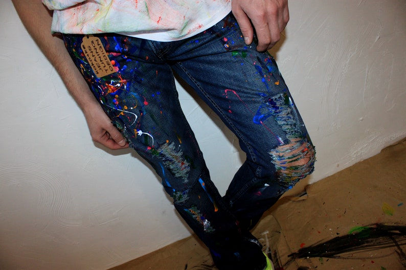 Paint splatter Jeans Spray paint clothing Blots jeans Spray Etsy