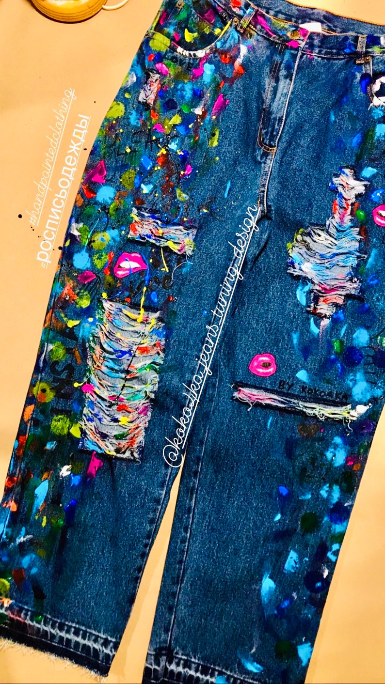 Boho Jeans Blots on Jeans Spray Paint Splatter Jeans Festival - Etsy