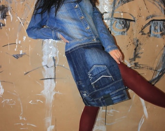 upcycled coat - upcycled jeans coat - women's denim coat - recucled denim - upcycled jeans - hippie coat - jeans coat - Designer coat